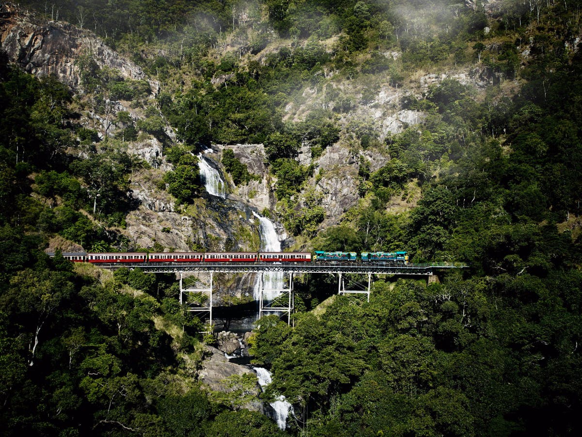 train passing over a bridge at Kuranda, Australia