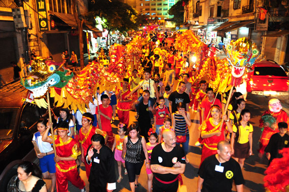 People celebrating Tết Trung Thu in Vietnam