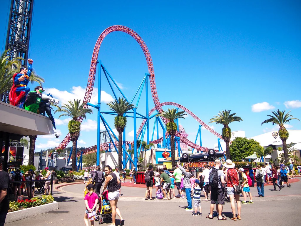People walking around at the Warner Bros Movie World, Gold Coast, Australia